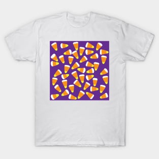 Candy corn on purple for Halloween T-Shirt